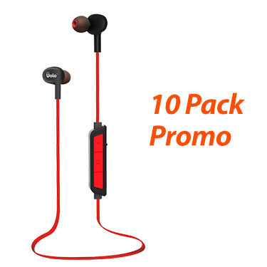 10 Pack - Uolo Pulse Wireless In-ear Headphones, Black/Red